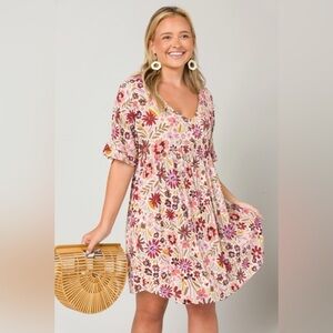 Andree by Unit Floral Babydoll V-Neckline Midi Dress NWT